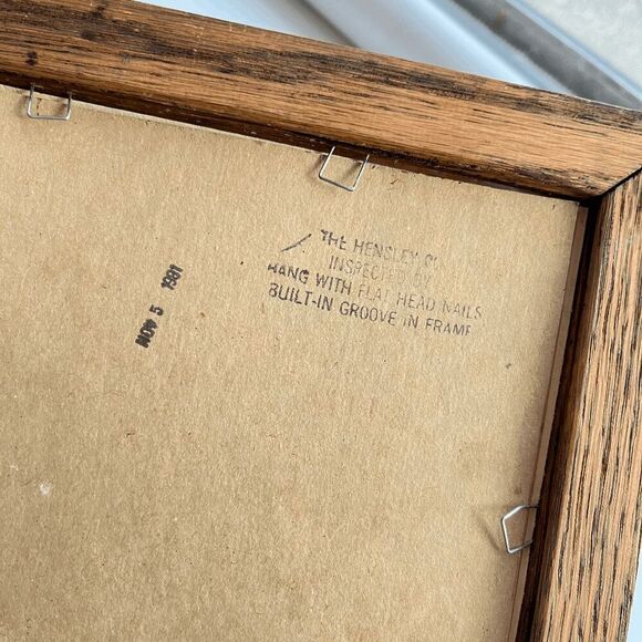 Vintage 1991 Hensley Wood-Framed Barbershop Mirror w/ Hooks, Rose Design - Picture 8 of 11